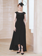 Illusion Neckline Chiffon Dress With Lace Black Plus Size