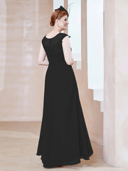 Illusion Neckline Chiffon Dress With Lace Black Plus Size