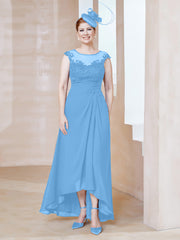 Illusion Neckline Chiffon Dress With Lace Blue Plus Size