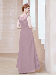 Illusion Neckline Chiffon Dress With Lace Dusk Plus Size