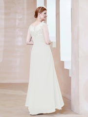 Illusion Neckline Chiffon Dress With Lace Ivory
