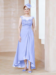Illusion Neckline Chiffon Dress With Lace Lavender