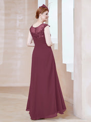 Illusion Neckline Chiffon Dress With Lace Mulberry Plus Size