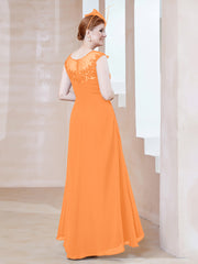 Illusion Neckline Chiffon Dress With Lace Orange Plus Size