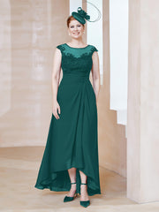 Illusion Neckline Chiffon Dress With Lace Peacock