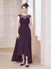 Illusion Neckline Chiffon Dress With Lace Plum