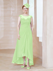 Illusion Neckline Chiffon Dress With Lace Sage