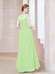 Illusion Neckline Chiffon Dress With Lace Sage