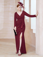 Floor-Length Stretch Crepe Gown Burgundy