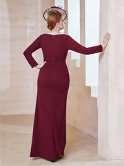 Floor-Length Stretch Crepe Gown Burgundy
