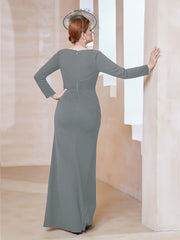 Floor-Length Stretch Crepe Gown Steel Grey