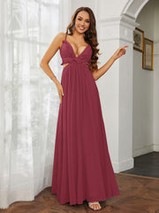Sexy Spaghetti Strap Ruffled Cutout Maxi Dress Cinnamon Rose