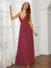 Sexy Spaghetti Strap Ruffled Cutout Maxi Dress Cinnamon Rose Plus Size