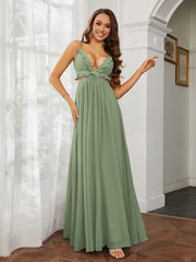 Sexy Spaghetti Strap Ruffled Cutout Maxi Dress Dusty Sage Plus Size