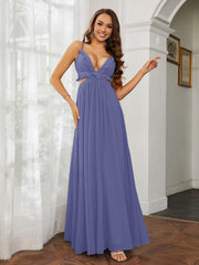 Sexy Spaghetti Strap Ruffled Cutout Maxi Dress Periwinkle