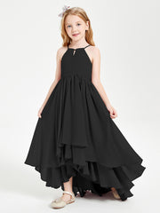 Asymmetrical Chiffon Junior Bridesmaid Dresses Black