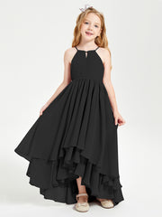 Asymmetrical Chiffon Junior Bridesmaid Dresses Black