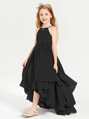 Asymmetrical Chiffon Junior Bridesmaid Dresses Black
