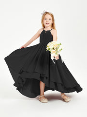 Asymmetrical Chiffon Junior Bridesmaid Dresses Black
