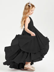 Asymmetrical Chiffon Junior Bridesmaid Dresses Black