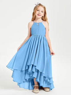 Asymmetrical Chiffon Junior Bridesmaid Dresses Blue