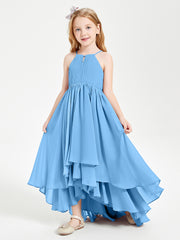 Asymmetrical Chiffon Junior Bridesmaid Dresses Blue