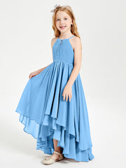 Asymmetrical Chiffon Junior Bridesmaid Dresses Blue
