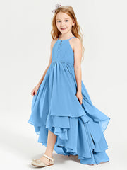 Asymmetrical Chiffon Junior Bridesmaid Dresses Blue