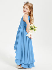 Asymmetrical Chiffon Junior Bridesmaid Dresses Blue