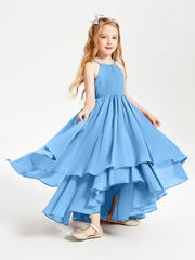 Asymmetrical Chiffon Junior Bridesmaid Dresses Blue