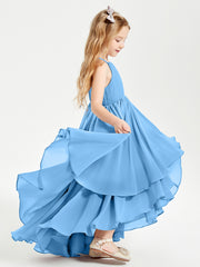 Asymmetrical Chiffon Junior Bridesmaid Dresses Blue