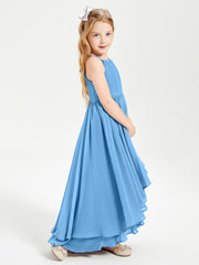 Asymmetrical Chiffon Junior Bridesmaid Dresses Blue
