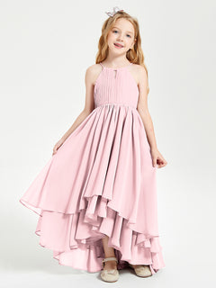 Asymmetrical Chiffon Junior Bridesmaid Dresses Blushing Pink