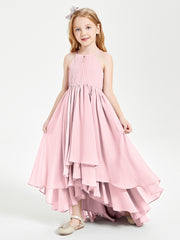 Asymmetrical Chiffon Junior Bridesmaid Dresses Blushing Pink