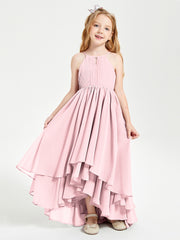 Asymmetrical Chiffon Junior Bridesmaid Dresses Blushing Pink