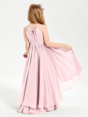 Asymmetrical Chiffon Junior Bridesmaid Dresses Blushing Pink