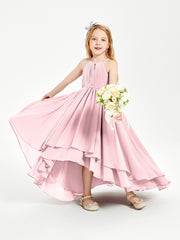 Asymmetrical Chiffon Junior Bridesmaid Dresses Blushing Pink
