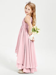 Asymmetrical Chiffon Junior Bridesmaid Dresses Blushing Pink