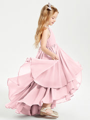 Asymmetrical Chiffon Junior Bridesmaid Dresses Blushing Pink