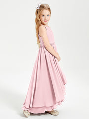 Asymmetrical Chiffon Junior Bridesmaid Dresses Blushing Pink
