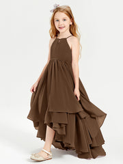 Asymmetrical Chiffon Junior Bridesmaid Dresses Brown