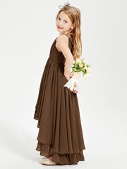 Asymmetrical Chiffon Junior Bridesmaid Dresses Brown