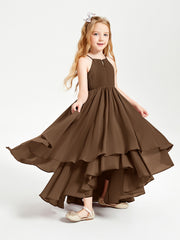 Asymmetrical Chiffon Junior Bridesmaid Dresses Brown