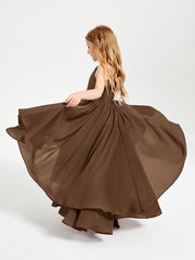 Asymmetrical Chiffon Junior Bridesmaid Dresses Brown
