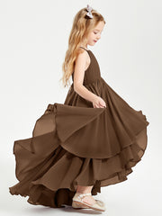 Asymmetrical Chiffon Junior Bridesmaid Dresses Brown