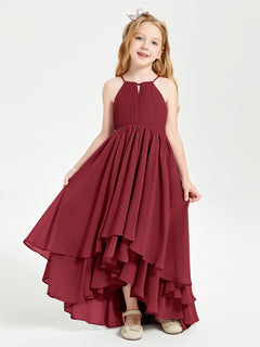 Asymmetrical Chiffon Junior Bridesmaid Dresses Burgundy