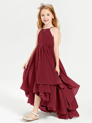 Asymmetrical Chiffon Junior Bridesmaid Dresses Burgundy