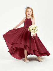 Asymmetrical Chiffon Junior Bridesmaid Dresses Burgundy