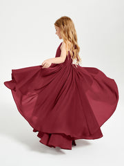 Asymmetrical Chiffon Junior Bridesmaid Dresses Burgundy