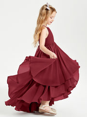 Asymmetrical Chiffon Junior Bridesmaid Dresses Burgundy